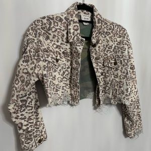 Leopard Print Distressed Denim Jacket